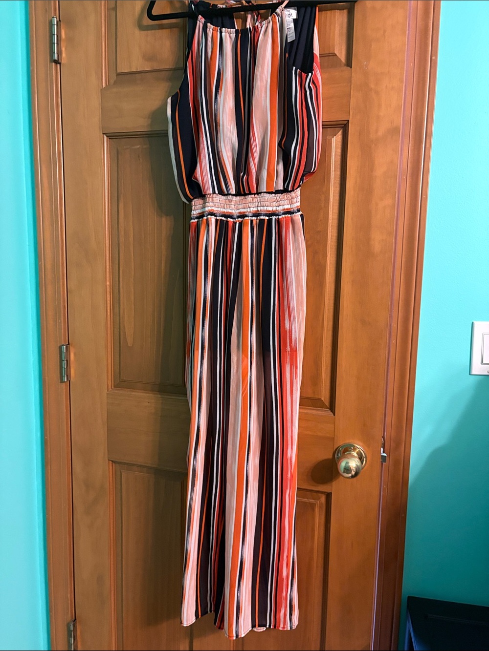 Sweet Storm Orange, Black & Cream Striped Jumpsuit